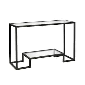 Athena 48 in. Blackened Bronze/Clear Standard Rectangle Glass Console Table with Storage