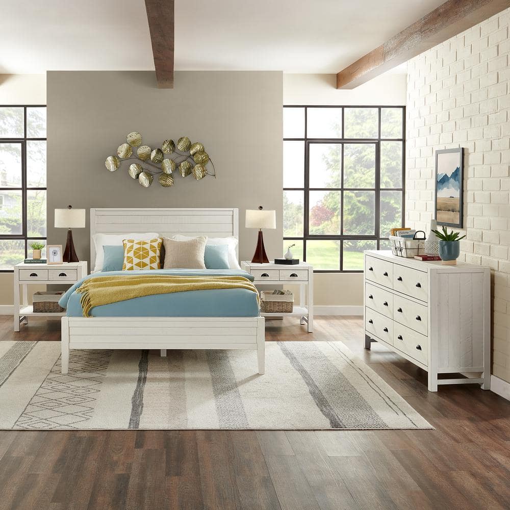 Arden 5-Piece Wood Bedroom Set with Queen Bed, Two 2-Nightstands w/ open sh