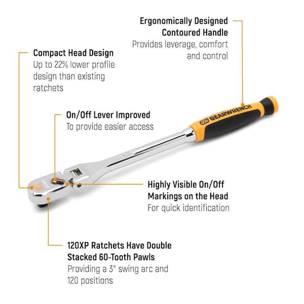3/8 in. Drive 120XP Dual Material Handle Flex Head Teardrop Ratchet