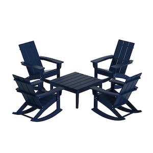 Shoreside Navy Blue Modern 17 in. Tall Square HDPE Plastic Outdoor Patio Conversation Coffee Table
