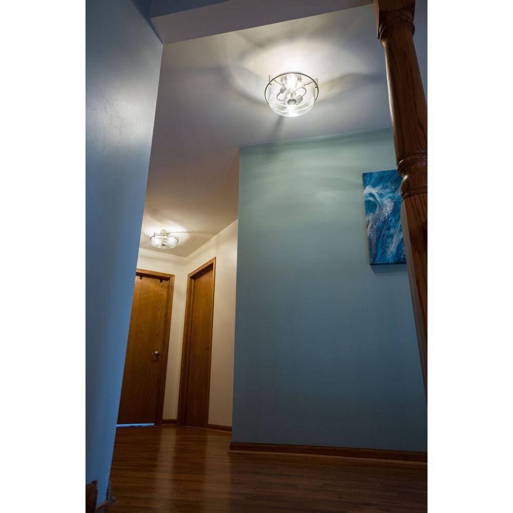 Satin Nickel 15" Drum Ceiling Light with Seeded Glass