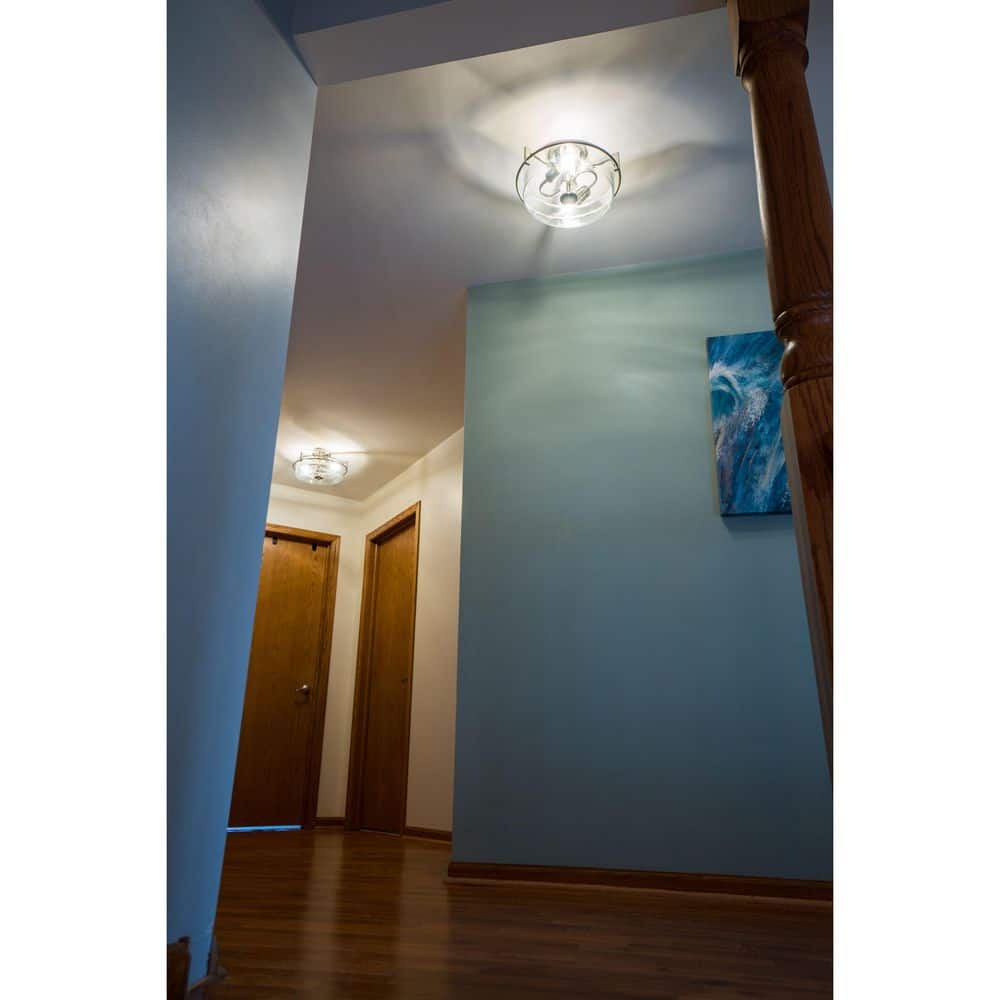 Satin Nickel 15" Drum Ceiling Light with Seeded Glass
