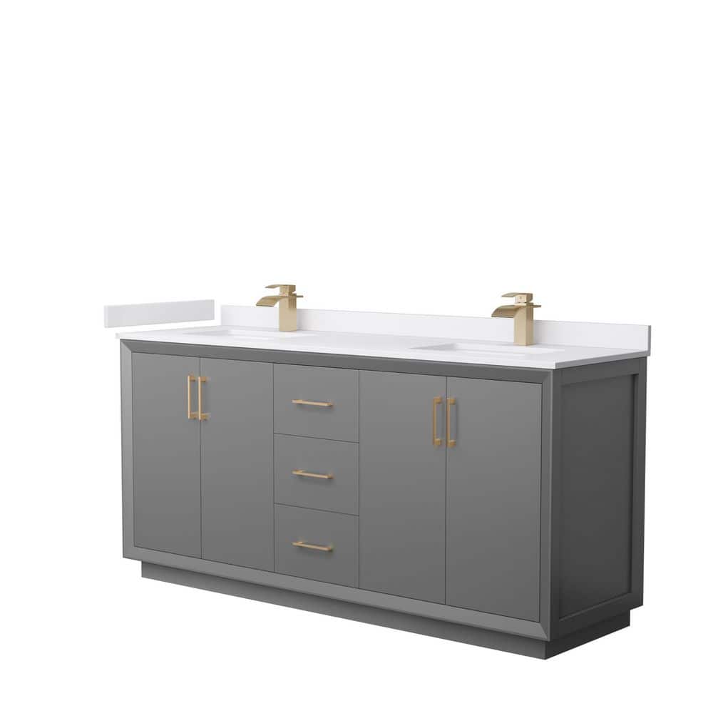 Wyndham Collection Strada 72 in. W x 22 in. D x 35 in. H Double Bath Vanity in Dark Gray with White Cultured Marble Top, Dark Gray with Satin Bronze Trim -  WCF414172DGZWCUNSMXX