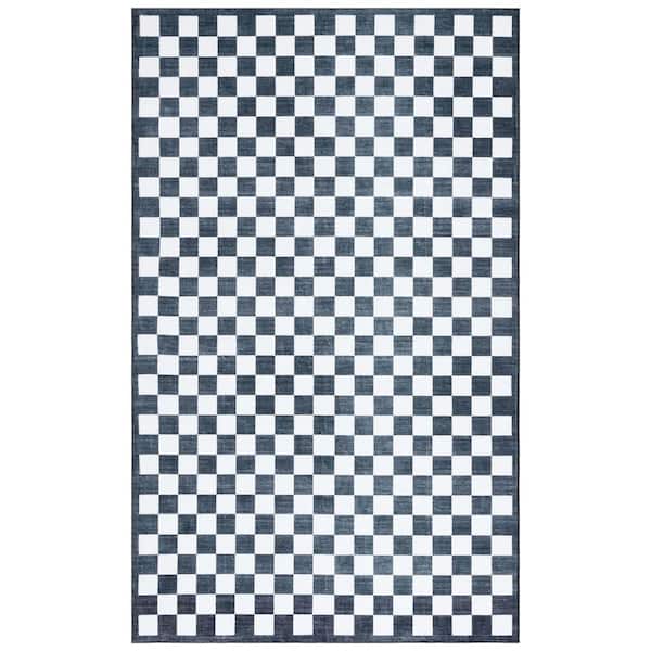 Santa Clara 3 ft. x 5 ft. Ivory/Black Retro Modern Checkerboard Washable Area Rug