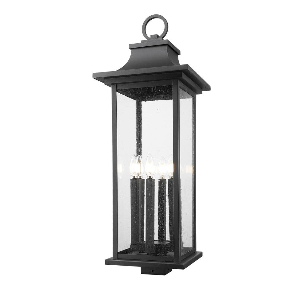 Tiberius 6 Light Black Aluminum Hardwired Outdoor Weather Resistant Post Li