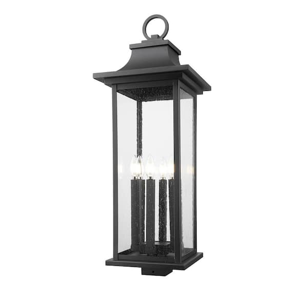 Unbranded Tiberius 6 Light Black Aluminum Hardwired Outdoor Weather Resistant Post Light with No Bulbs Included