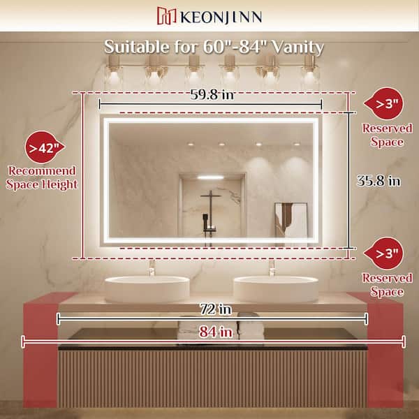 KeonJinn 60 in. W x 36 in. H Rectangular Frameless LED Lighted