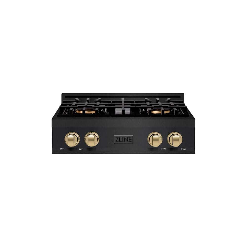Autograph 30 in. Classic Gas Rangetop with 4-Burner DuoPro Porcelain Cooktop in Black Stainless and Champagne Bronze