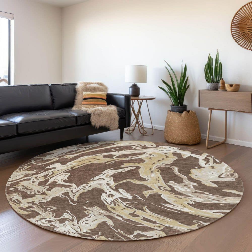 Mayfield Premium Machine Washable Abstract AMF1035 Brown 8 ft. x 8 ft. Round Rug price history on PriceWatchPro
