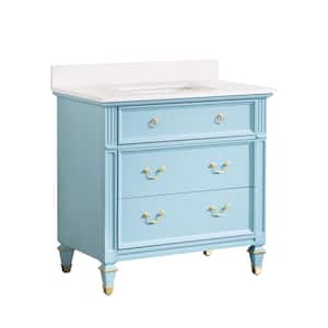 Allen 36 in. W x 22 in. D x 35 in. H Bath Vanity in Classic Blue with Carrera White Vanity Top with Single White Basin