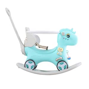 Rocking Horse for Toddlers, Balance Bike Ride On Toys with Push Handle, Backrest and Balance Board for Baby Blue