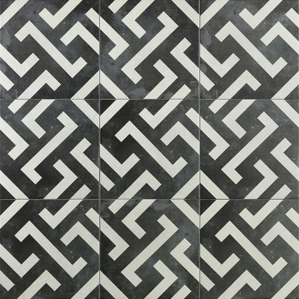 Anabella 9" x 9" Black and White Porcelain Patterned Tile