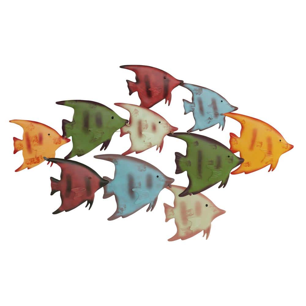 School of Fish Wall Art- Nautical 3D Metal Hanging Decor-Vintage