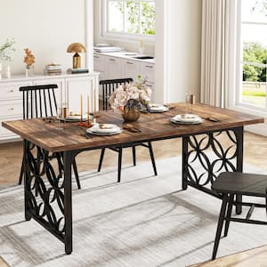 Roesler Brown and Black Wood 63 in. W Pedestal Long Dining Table Seats 6 for Living Room and Dining Room