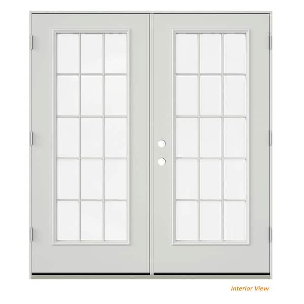JELD-WEN 60 in. x 80 in. Left-Hand/Inswing 15 Lite Primed Steel Double  Prehung Patio Door with Brickmould THDJW238700007 - The Home Depot