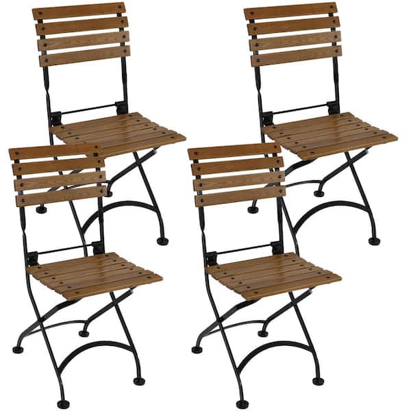 Sunnydaze Folding Chestnut Wood Outdoor Dining Chair - Set of 4