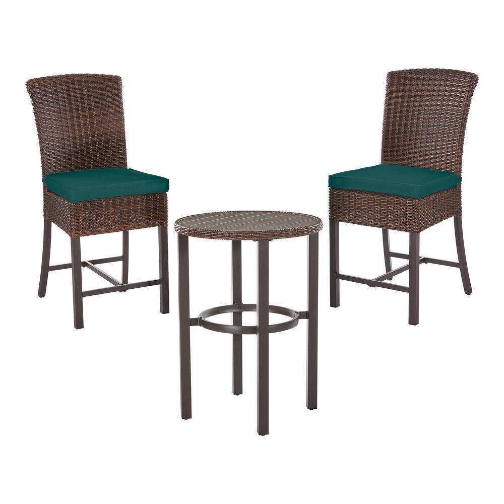Hampton Bay Harper Creek 3Piece Brown Steel Outdoor Patio Bar Height Dining Set with