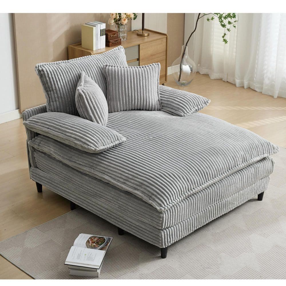 Gray 54.75 in. W Oversized Fluffy Corduroy Polyester Full Size Sofa Bed, De