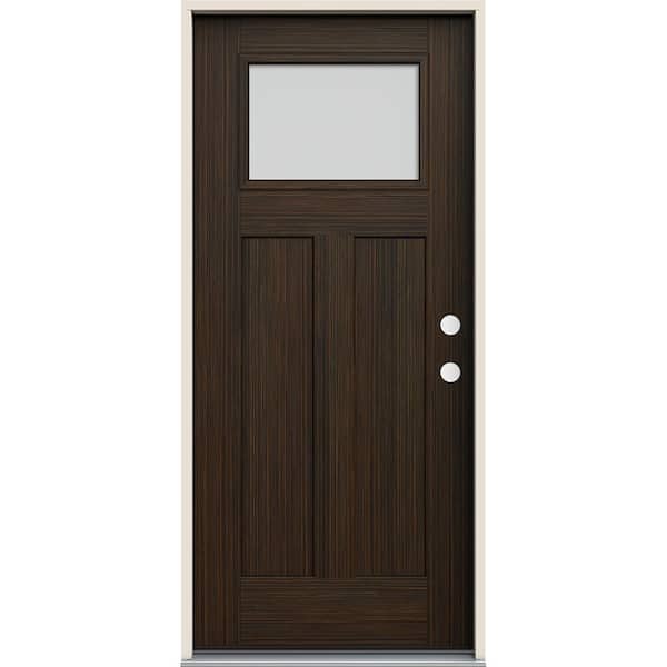 JELD-WEN 36 in. x 80 in. Left-Hand 1/4 Lite Craftsman Blanca Frosted Glass Black Cherry Fiberglass Prehung Front Door