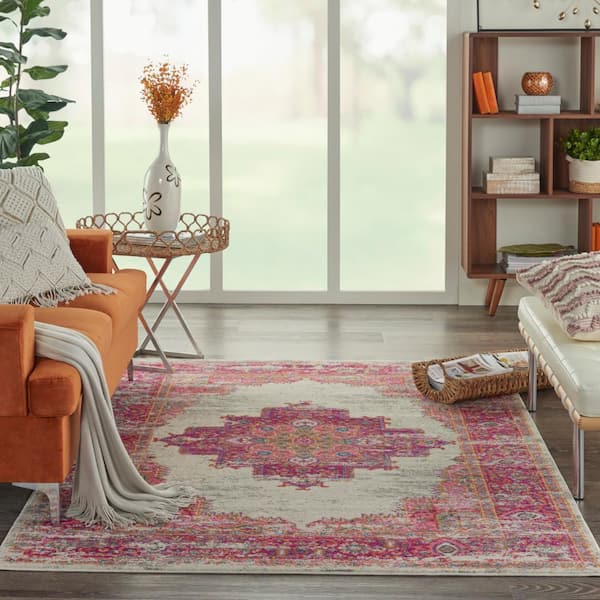 Passion Ivory/Fuchsia 5 ft. x 7 ft. Persian Vintage Area Rug