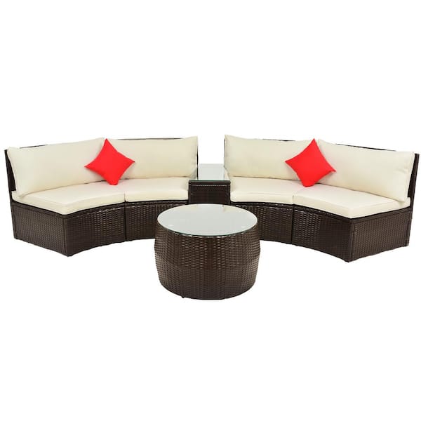Willit Brown 4-Piece Wicker Metal Fabric Outdoor Sectional Set with Beige/Tan Cushions