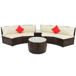 4-Piece PE Rattan Wicker Outdoor Garden Patio Furniture Sectional Set with Beige Cushion