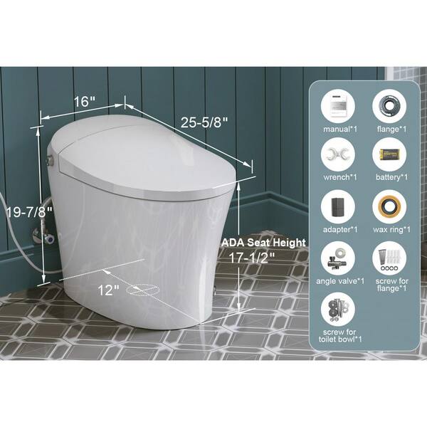 HOROW 1.27 GPF Tankless Elongated Smart Bidet Toilet with ADA Seat Height
