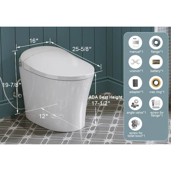 HOROW 1.27 GPF Tankless Elongated Smart Bidet Toilet with ADA Seat Height