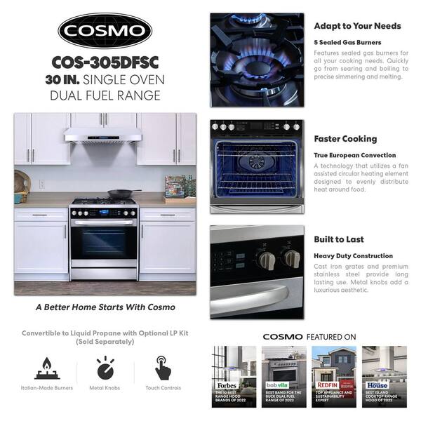 Cosmo Commercial-Style 30 in. 5 cu. ft. Single Oven Dual Fuel