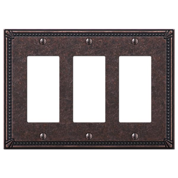 AMERELLE Imperial Bead 3 Gang Rocker Metal Wall Plate - Tumbled Aged Bronze