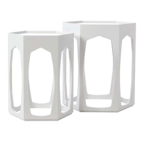 Unbranded Hexagon Occasional Table in White (Set of 2)