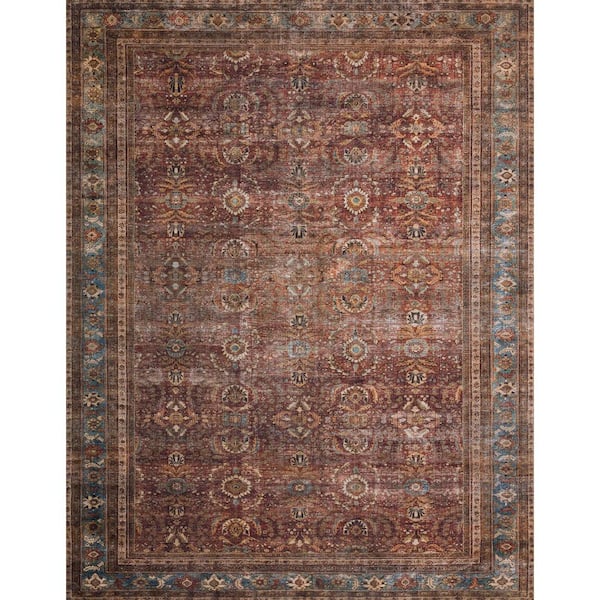 LOLOI II Layla Brick/Blue 2 ft. 3 in. x 3 ft. 9 in. Distressed Bohemian Printed Area Rug