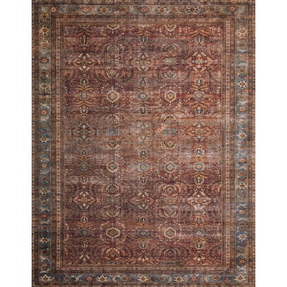 Layla 7'6" x 9'6" Blue and Brick Synthetic Area Rug
