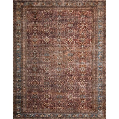 Layla Brick/Blue 9 ft. x 12 ft. Distressed Bohemian Printed Area Rug