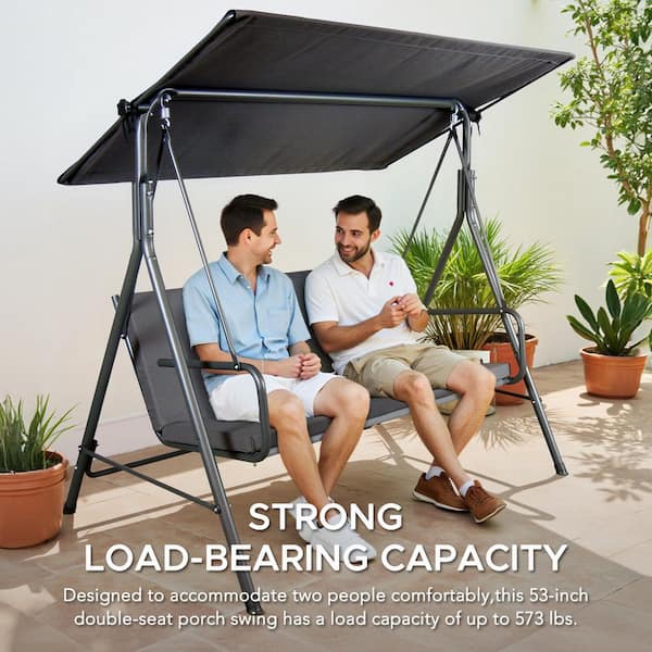 Sunjoy Made in Italy 2-Seat Gray Patio Metal Porch Swing with