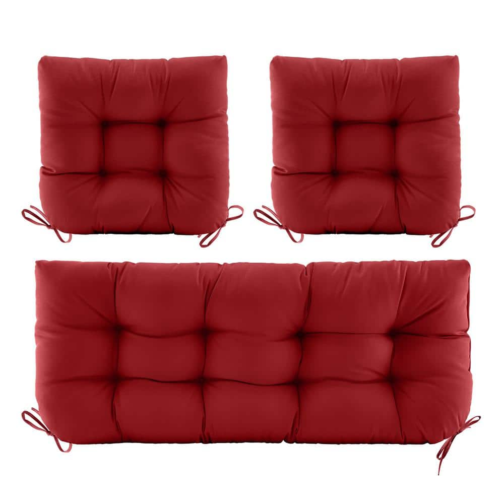 3-Piece Outdoor Chair Cushions Loveseat Outdoor Cushions Set Wicker Patio Cushion for Patio Furniture With Tie, Burgundy -  BLISSWALK, DSJ-S09A6