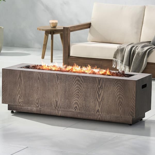 48 in. Brown Wood Pattern Rectangular Propane Outdoor Fire Pit