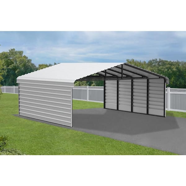 20 ft. W x 20 ft. D x 7 ft. H Eggshell Galvanized Steel Carport with 2-Side Wall Kits