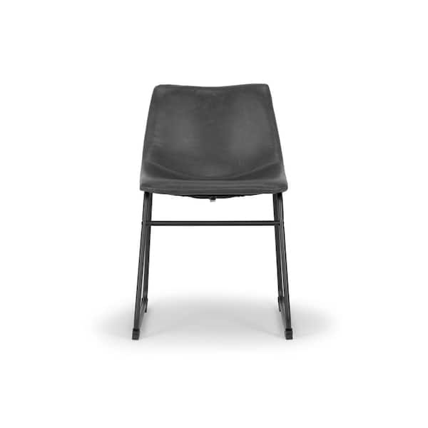 Glamour Home Set of 2 Adan Iron Frame Side Chair Vintage Grey Faux Leather Dining Chair
