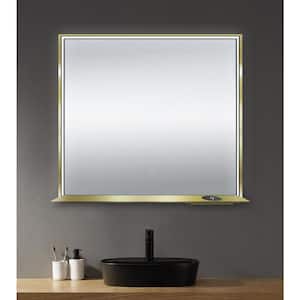 36 in. W x 32 in. H Rectangular Aluminum Framed LED Bluetooth Wall Mount Bathroom Vanity Mirror in Matte Gold