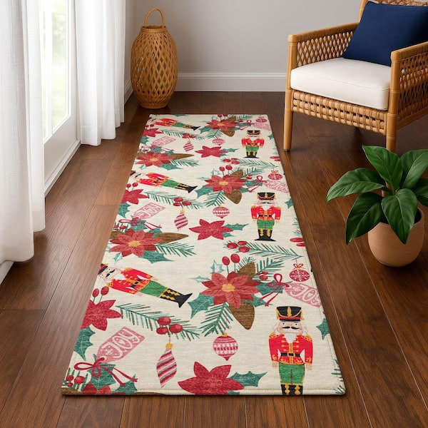 Mayfield Premium Machine Washable Abstract AMF1822 Ivory 2 ft. 3 in. x 7 ft. 6 in. Runner Rug