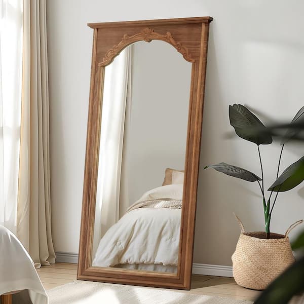 Carved Mango Wood Mirror with Lime Washed Finish Carved Mango Wood Mirror with Lime Washed Finish