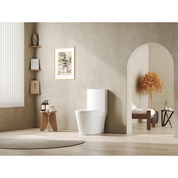 Ace 1-Piece 1.1/1.6 GPF Dual Flush Elongated Toilet in Glossy White, Seat Included