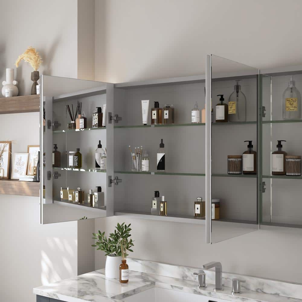 48'' Frameless Mirrored Three-Door Medicine Cabinet with Adjustable Shelves