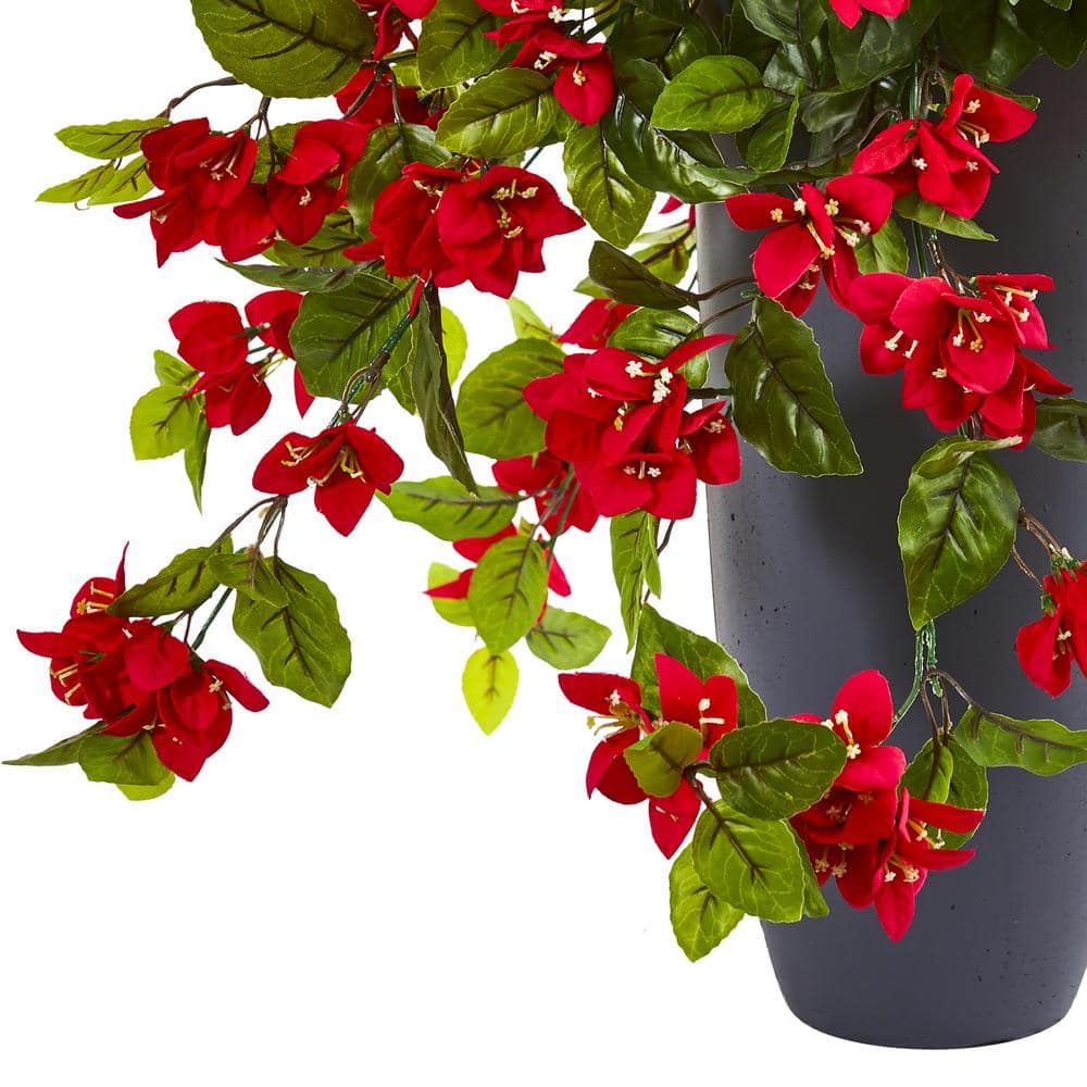 26-inch Red Bougainvillea Artificial Plant in Gray Clay Planter