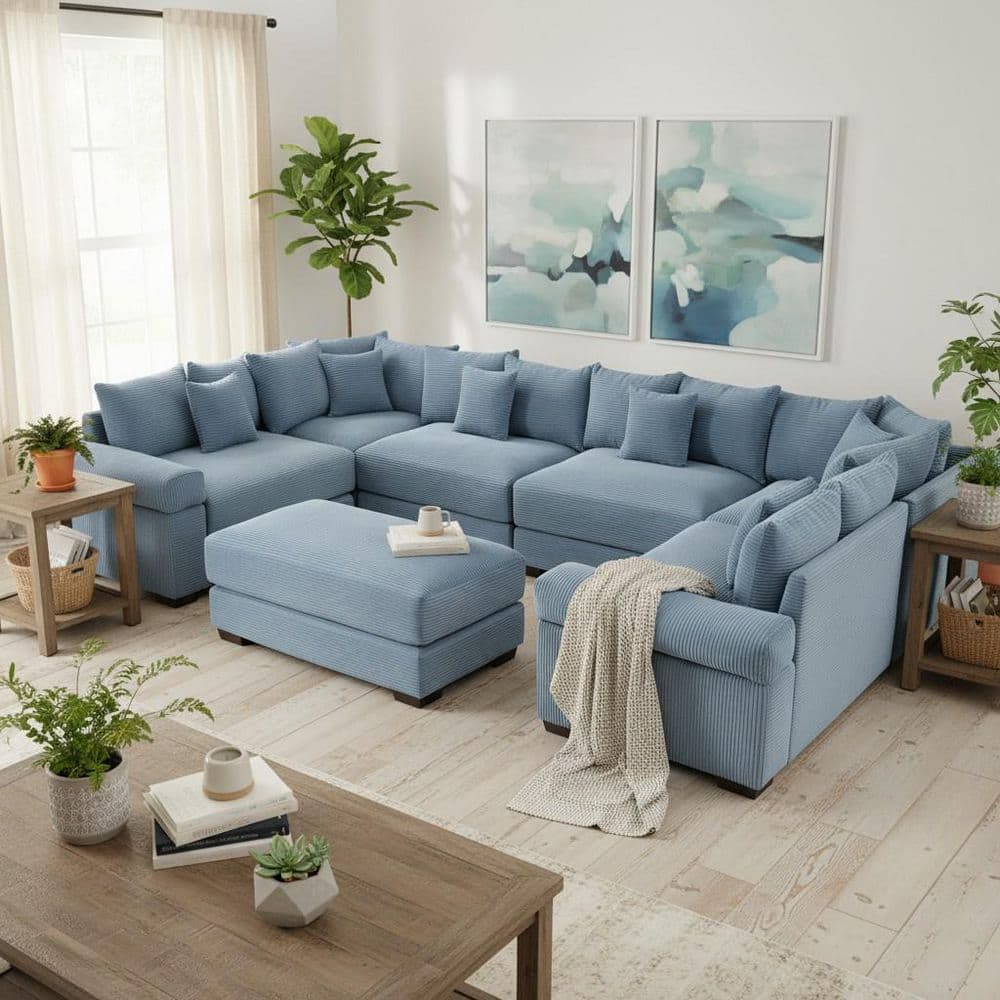 Homy Casa LZXNSN 137.7 in. Straight Arm 7-Piece Corduroy Modular