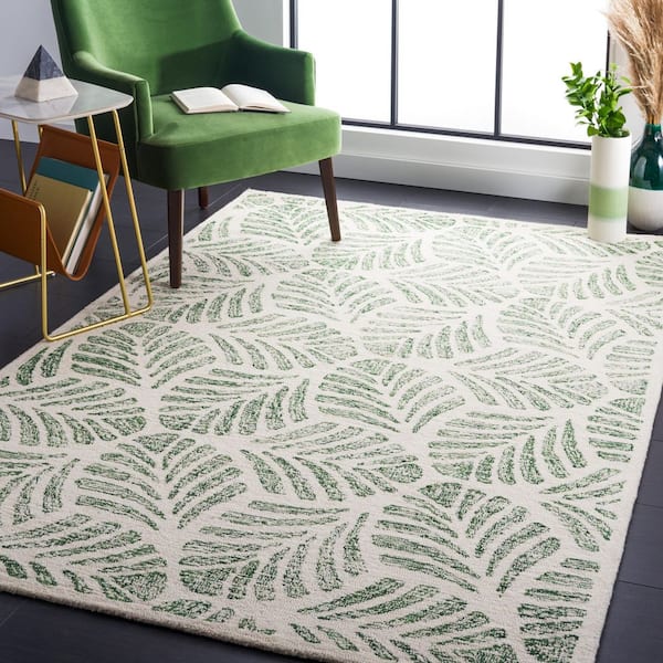 Martha Stewart Ivory/Green 6 ft. x 6 ft. Palm Leaf Gradient Square Area Rug