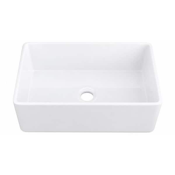 30 in. Apron Front Single Bowl Fireclay Kitchen Sink Reversible, Undermount Installation, Farm House Style, Glossy White