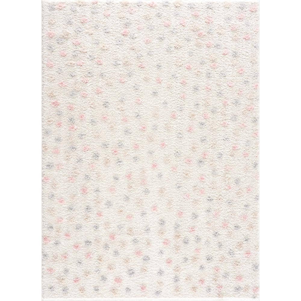 Light Blue and Pink Plush Shag Polyester Rectangular Area Rug