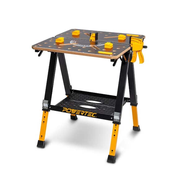 36 in.H x 27.6 in.W, 2-in-1 Folding Work Table and Sawhorse 1000 lbs. Capacity, Height Adjustment, Clamps and Bench Dogs